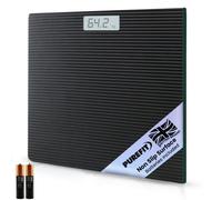 Purefit Digital Bathroom Scale With Led Display Tempered Glass Weighing Scale With Battery Included Lb Kg St Max Weight 180Kg