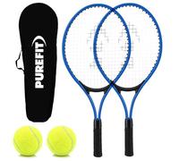 PUREFIT Tennis Racket Set for Adults & Beginners - Double Player Tennis Set with 2x Durable Rackets, 2x Tennis Balls & 1x Carry Bag - Lightweight One-Piece Frame & Comfortable Grip