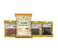 Puregro African Cooking Combo Pack | Whole Crayfish 70g, Dried Iru 80g, Ugu Leaves 25g & Fine Semolina 1.5kg | Traditional West African Ingredients | Ideal for Soups and Stews