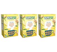 Puregro Herbal Lemon Ginger Tea 40g | 20 Tea Bags (PACK OF 3) | 100% Pure Natural | Herbal Tea | Caffeine Free | No Colours or Additives.