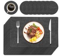 Purejoy placemats table mats wipeable placemats - placemats set of 8 table placemats and coasters 43×30cm PU Leather, Heat-Resistant Up to 120°C, Dark Grey for Kitchen Dining Indoor Outdoor