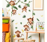 Purekay Jungle Animals Wall Stickers Tree Vine Safari Animal Monkey Wall Stickers Nursery Nursery Children's Bedroom