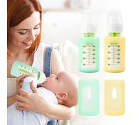 PUREKRA 4PCS Silicone Baby Bottle Sleeves for Dr. Brown Bottles 4 oz, Silicone Bottle Covers Replacement for Dr. Brown Glass Bottles, Narrow Sleeve with a Cutout, Dishwasher/Freezer/Microwave Safe