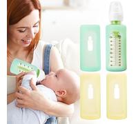 PUREKRA 4PCS Silicone Baby Bottle Sleeves for Dr. Brown Bottles 8 oz, Silicone Bottle Covers Replacement for Dr. Brown Glass Bottles, Narrow Sleeve with a Cutout, Dishwasher/Freezer/Microwave Safe