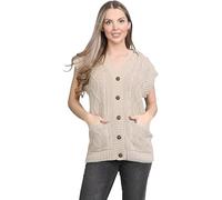 PureLayne® Womens Sleeveless Cable Knitted Grandad Waistcoat Cardigan, Ladies 5 Button Casual Winter V-Neck Knit Wear Sweater Jumper Top 2 Pocket (Stone, XXL)