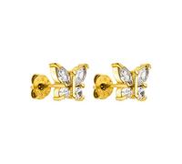 Purelei Butterfly Earrings (Gold), Waterproof Women's Earrings in Butterfly Shape, Stainless Steel Stud Earrings with Gemstone, Gifts for Women and Girls, 6.8 mm x 8 mm, Stainless Steel