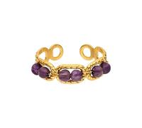 Purelei Dusk Purple Adjustable Stainless Steel Ring with Purple Natural Stones Waterproof Gold Tone Statement Ring for Women Size 50-56, Stainless Steel, No Gemstone