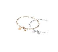 Purelei Endless Love Bracelet Set - 2 Piece Bracelet Set with Heart Links and Cubic Zirconia Pendants - Stainless Steel Adjustable 19cm - Gold/Silver/Rose Gold, 19 cm, Stainless Steel, Agate