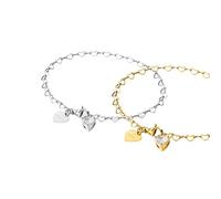 Purelei Endless Love Bracelet Set - 2 Piece Bracelet Set with Heart Links and Cubic Zirconia Pendants - Stainless Steel Adjustable 19cm - Gold/Silver/Rose Gold, 19 cm, Stainless Steel, Agate