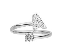 Purelei® Letter Ring - Women's Ring Made of Durable Stainless Steel - Waterproof Rings - Adjustable Rings from Size 50 to 60 - Fashion Jewellery for Your Individual Look, Gemstone, Cubic Zirconia