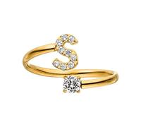 Purelei® Letter Ring - Women's Ring Made of Durable Stainless Steel - Waterproof Rings - Adjustable Rings from Size 50 to 60 - Fashion Jewellery for Your Individual Look, Gemstone, Cubic Zirconia