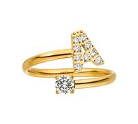 Purelei® Letter Ring - Women's Ring Made of Durable Stainless Steel - Waterproof Rings - Adjustable Rings from Size 50 to 60 - Fashion Jewellery for Your Individual Look, Gemstone, Cubic Zirconia