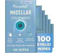 PURELID 100 Pcs Micellar Eyelid Wipes for Sensitive Eyes; Gentle Daily Cleanser With Aloe & Pro-Vitamin B5; Paraben-Free Micellar Water Daily Eyelid Hygiene Wipes; Daily Eye Wipes that Hydrate & Sooth