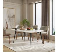 PureLifestyleWonders Deigner Dining Table With Black Legs In White Marble Effect 140Cm Marmol