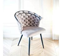 PureLifestyleWonders Designer Luxury Velvet Dining Chair With Black Legs In Grey Valencia