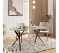 PureLifestyleWonders Modern Designer Dining Table With Black Legs Grey Stone Effect 140Cm Ceniza