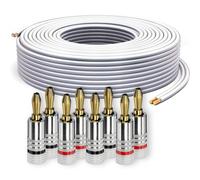 PureLink Speaker Cable Banana Plug Box Cable OFC 2 x 2.50 mm² (0.20 mm), 30.0 m with 8x Plugs, Pure Copper for HiFi Speaker Boxes Subwoofer, with Polarity Marking, White