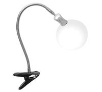 PURElite Clip-on Magnifying Light - Table Lamp & Desk Lamp, Flexible Neck, Natural LED Daylight Bulbs for Reading, Needlework, Sewing, Crafting, Battery Powered, Black,Silver