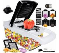 PURELIXIR Pro Chopper 16-in-1 - Vegetable Chopper, Food Slicer & Spiralizer with Container - Multi-Functional Kitchen Gadget for Fruits & Veggies (White)