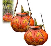 Purely Handmade Leather Pumpkin Bag, Artisan Crafted Vintage Handbag with Adjustable Strap, Fashion Retro Premium Purse(2pcs)