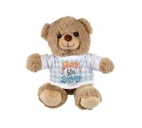Purely Home 50th Birthday Age Teddy Bear - Small Plush Bear Birthday Gift - Light Brown Stuffed Animal with Blue Tartan T-Shirt