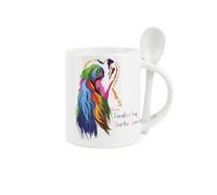 Purely Home Abstract Colour Cavalier King Charles Spaniel Mug and Spoon Set - Gift for Dog Lovers - Ceramic Hot Chocolate/Drinks Mug with Spoon in Handle