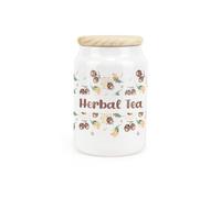 Purely Home Acorns & Oak Leaves Ceramic Herbal Tea Canister - Foliage Artwork Kitchen Storage Container & Wooden Lid 600Ml (14.5Cm X 9.5Cm)