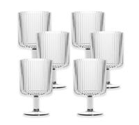 Purely Home Acrylic Plastic 15Oz Ribbed Drinking Goblet - Stacking Wine Glasses - Set Of 6