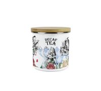Purely Home Alice's Adventures In Wonderland Decaf Tea Canister - Cartoon Rabbit & Mad Hatter Kitchen Gifts - Medium Metal Enamel Container