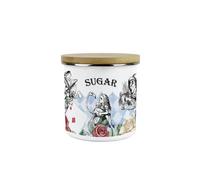 Purely Home Alice's Adventures In Wonderland Sugar Canister - Cartoon White Rabbit & Mad Hatter Kitchen Gifts - Medium Metal Enamel Container