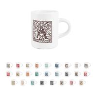 Purely Home Alphabet Espresso Cup - Personalised Letter A Ornamental Letter Design - Small Mini White Ceramic Coffee Shot Mug
