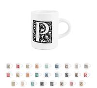 Purely Home Alphabet Espresso Cup - Personalised Letter P Ornamental Letter Design - Small Mini White Ceramic Coffee Shot Mug