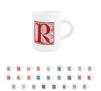 Purely Home Alphabet Espresso Cup - Personalised Letter R Ornamental Letter Design - Small Mini White Ceramic Coffee Shot Mug