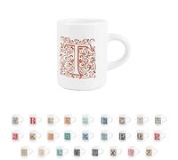 Purely Home Alphabet Espresso Cup - Personalised Letter T Ornamental Letter Design - Small Mini White Ceramic Coffee Shot Mug