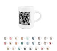Purely Home Alphabet Espresso Cup - Personalised Letter V Ornamental Letter Design - Small Mini White Ceramic Coffee Shot Mug