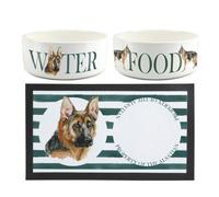 Purely Home Alsatian Pet Mat, Food & Water Bowl Set