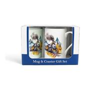 Purely Home American Train Mug & Coaster Gift Set - Mountains Locomotive Bone China Mug and Glass Coaster Set - Tea/Coffee Present