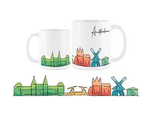 Purely Home Amsterdam Mug - Colourful Netherlands Skyline Souvenir Memento White Tea Coffee Gift Present Mug