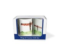 Purely Home Angel of The North Mug & Coaster Gift Set - British Landmarks by Rhiannon Chauncey - Bone China Mug and Glass Coaster Set - Tea/Coffee Present
