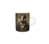 Purely Home Animal Espresso Cups - Badger Edwardian Animals Novelty Design - Small Mini White Ceramic Coffee Shot Mug