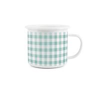 Purely Home Aqua Blue Gingham Enamel Mug - White Camping Novelty Durable Hot Drinks Outdoor Cup For Travel Picnics Home Hiking