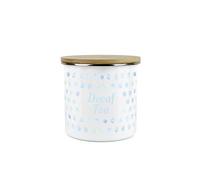 Purely Home Aqua Blue Polka Dots Decaf Tea Storage Canister - Spotty Dotty Light Blue And White Metal Enamel Medium Sized Food Storage Container