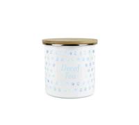 Purely Home Aqua Blue Polka Dots Decaf Tea Storage Canister - Spotty Dotty Light Blue & White Metal Enamel Medium Sized Food Storage Container