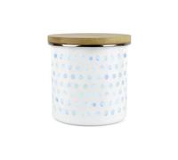 Purely Home Aqua Polka Dots Spots Canister - White Metal Enamel Kitchen Food Storage Container