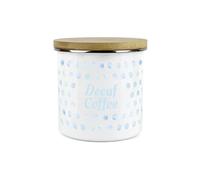 Purely Home Aqua Polka Dots Spots Decaf Coffee Canister - White Metal Enamel Kitchen Food Storage Container