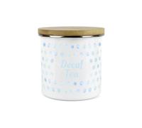 Purely Home Aqua Polka Dots Spots Decaf Tea Canister - White Metal Enamel Kitchen Food Storage Container