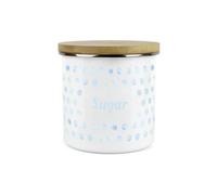 Purely Home Aqua Polka Dots Spots Sugar Canister - White Metal Enamel Kitchen Food Storage Container