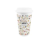 Purely Home Artist Ceramic Travel Mug - Humorous Artwork Painter Novelty Gifts/Presents - Reusable Silicone Lid Double-Walled Insulated Hot/Cold Drinks Flask Cup