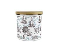 Purely Home Asian Scenes Blue Storage Canister - White Metal Enamel Kitchen Food Storage Container