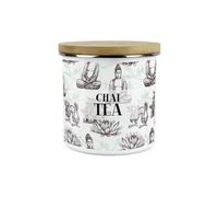 Purely Home Asian Scenes Chamomile Chai Tea Canister - White Metal Enamel Kitchen Food Storage Container
